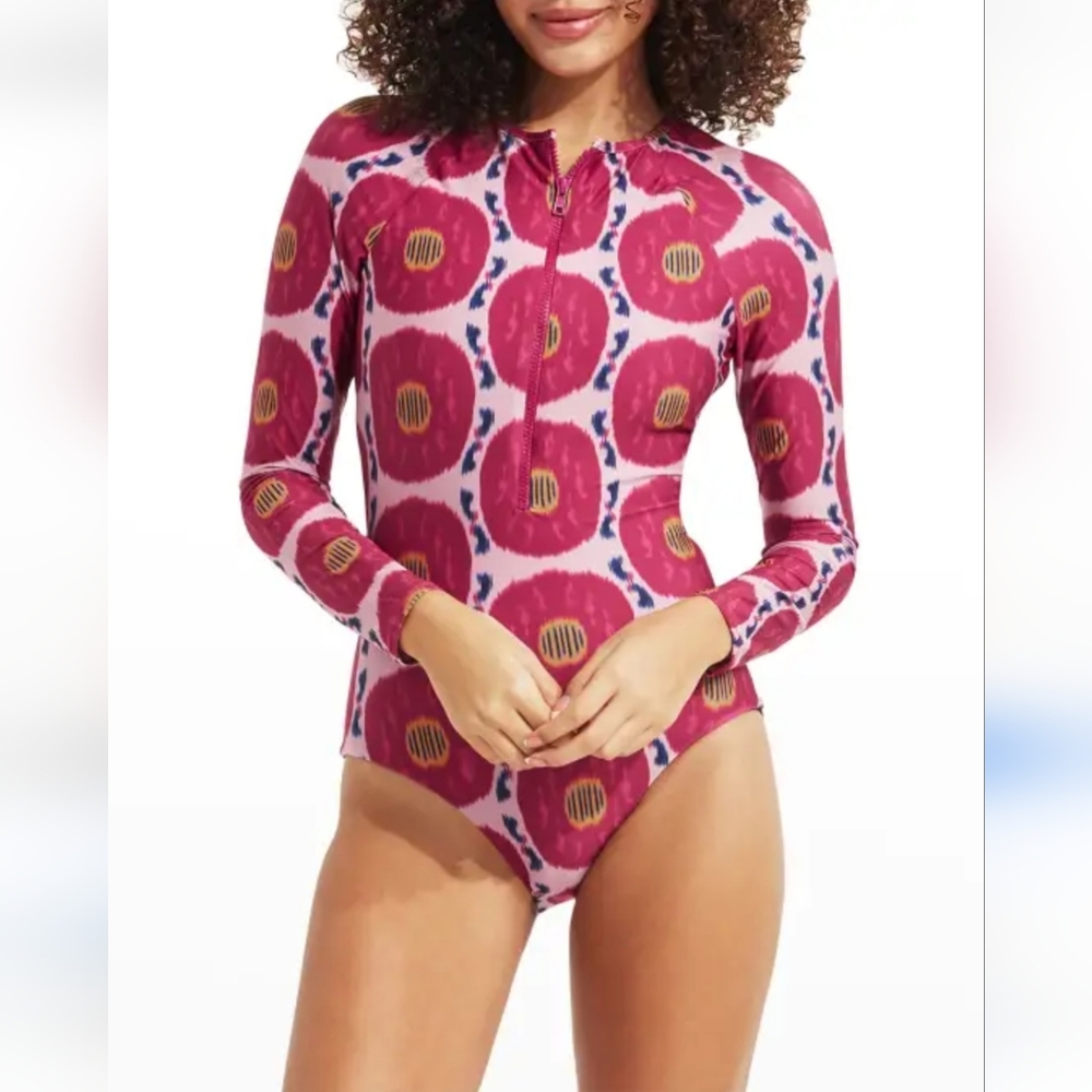 NWT HERMOZA Women's Vivian Surf One-Piece Swimsuit - Sunrise Ikat print size 12
